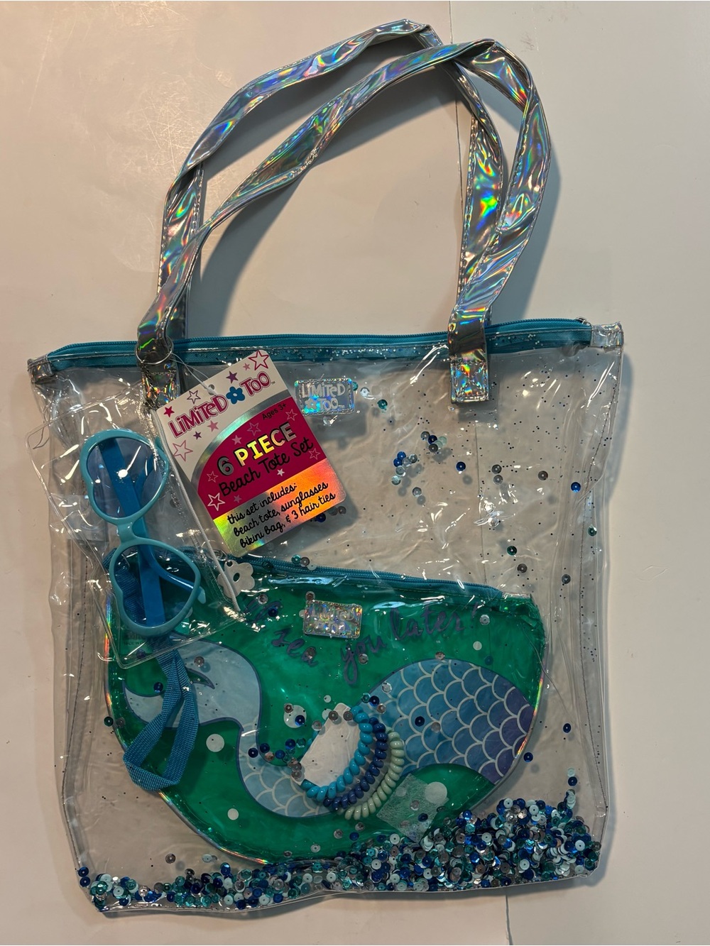 Limited Too Girls Beach Tote Bag 15”x 13.5” w/ Sunglasses Small Bag New